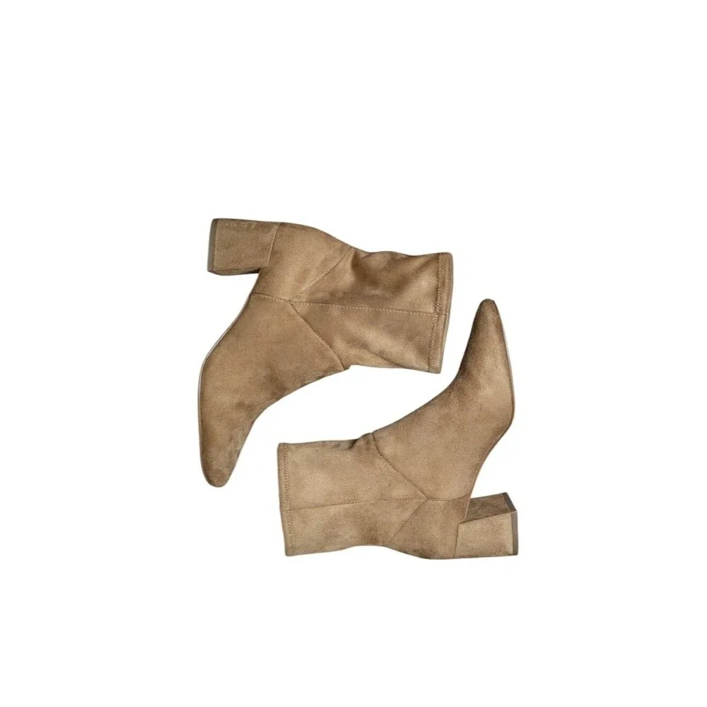 Boden Cara Taupe Stretch Sock Ankle Boots Block Heel Size 39/ 8US minimalist